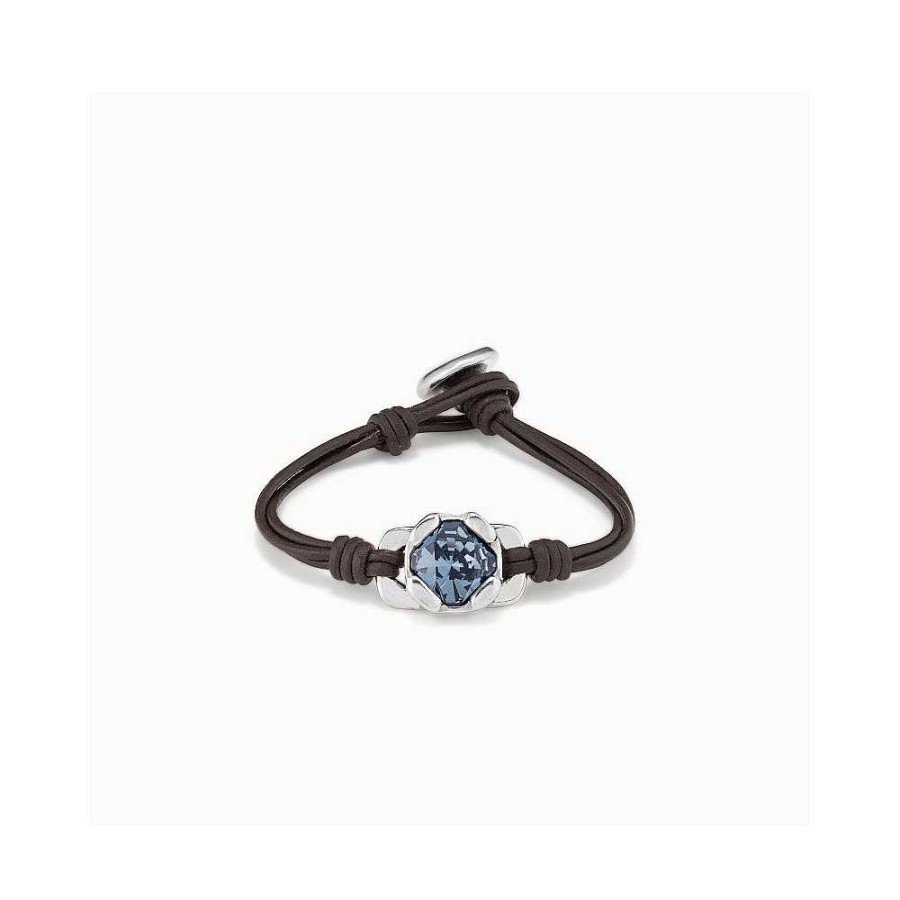 Joyas UNOde50 | Pulsera Mujer Cuero Y Piedra Azul Unode50